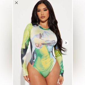 Fashion Nova Green & Yellow Bodysuit